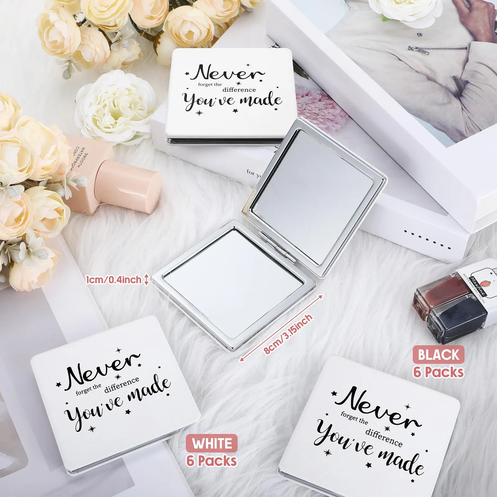 Qunclay 12 Pcs Employee Inspirational Compact Mirrors Bulk Appreciation Purse Portable Square Pocket Mirrors Thank You Gifts for Mother's Day Women Teachers Volunteer Nurse