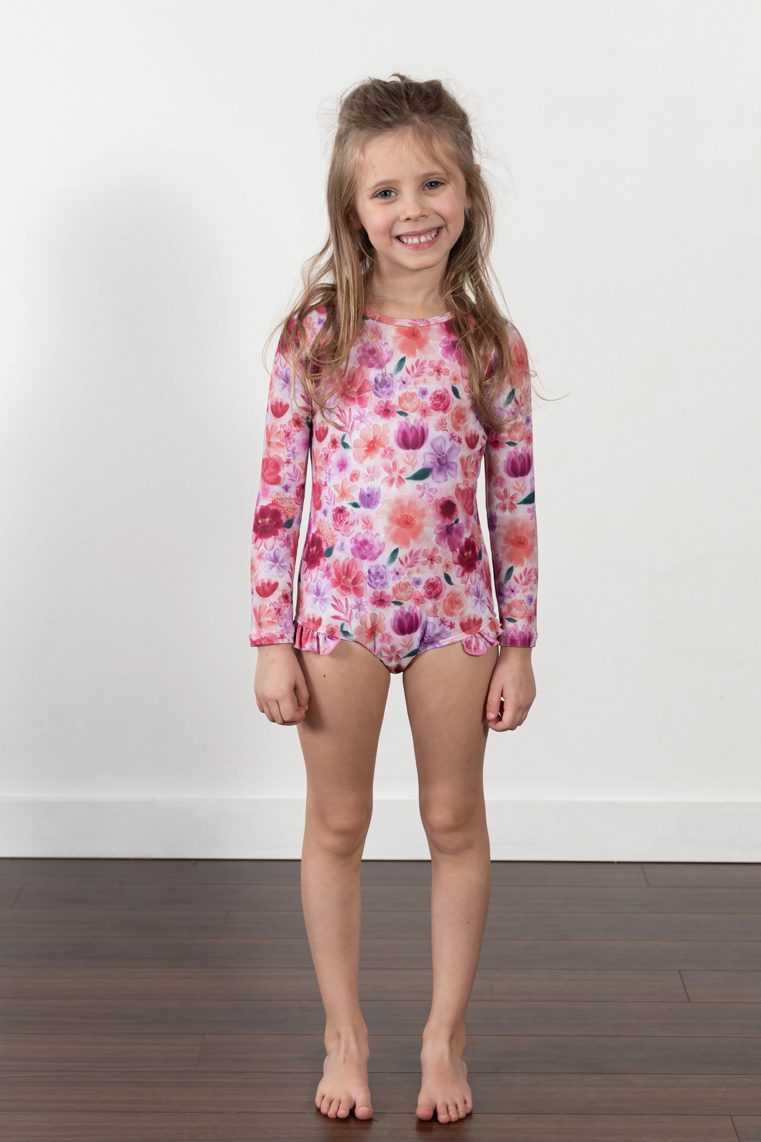 "mila" children's upf50  rashguard ruffle swimsuit