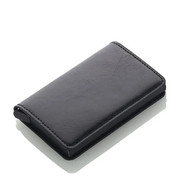 Realaiot Antitheft Rfid Blocking Wallet Metal Credit Card Holder Automatic Elastic Vintage Aluminum Wallet PU Leather rfidwallet Gifts for Men