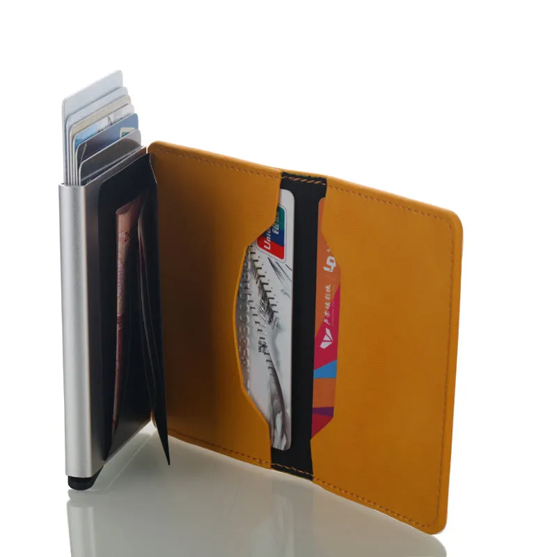 Realaiot Antitheft Rfid Blocking Wallet Metal Credit Card Holder Automatic Elastic Vintage Aluminum Wallet PU Leather rfidwallet Gifts for Men
