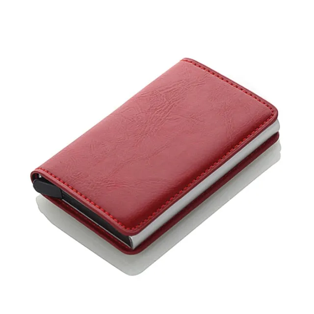 Realaiot Antitheft Rfid Blocking Wallet Metal Credit Card Holder Automatic Elastic Vintage Aluminum Wallet PU Leather rfidwallet Gifts for Men
