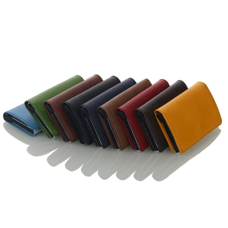 Realaiot Antitheft Rfid Blocking Wallet Metal Credit Card Holder Automatic Elastic Vintage Aluminum Wallet PU Leather rfidwallet Gifts for Men