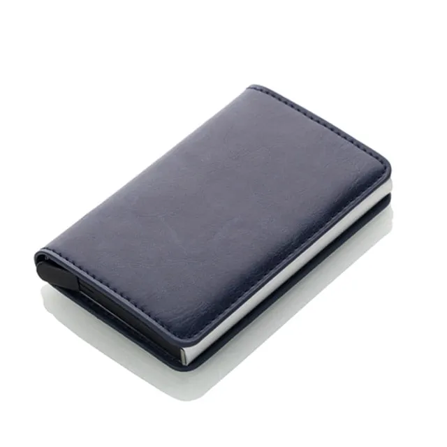 Realaiot Antitheft Rfid Blocking Wallet Metal Credit Card Holder Automatic Elastic Vintage Aluminum Wallet PU Leather rfidwallet Gifts for Men