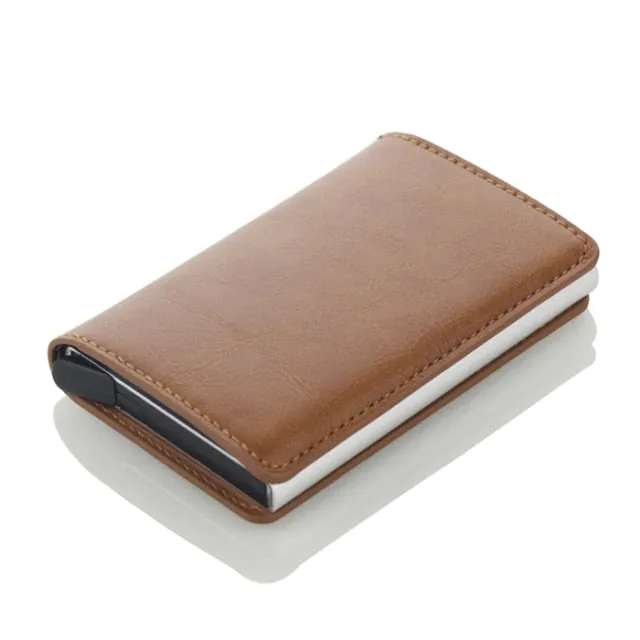 Realaiot Antitheft Rfid Blocking Wallet Metal Credit Card Holder Automatic Elastic Vintage Aluminum Wallet PU Leather rfidwallet Gifts for Men