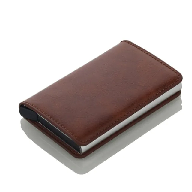 Realaiot Antitheft Rfid Blocking Wallet Metal Credit Card Holder Automatic Elastic Vintage Aluminum Wallet PU Leather rfidwallet Gifts for Men