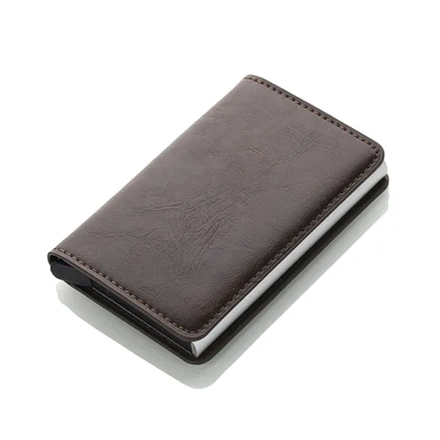 Realaiot Antitheft Rfid Blocking Wallet Metal Credit Card Holder Automatic Elastic Vintage Aluminum Wallet PU Leather rfidwallet Gifts for Men