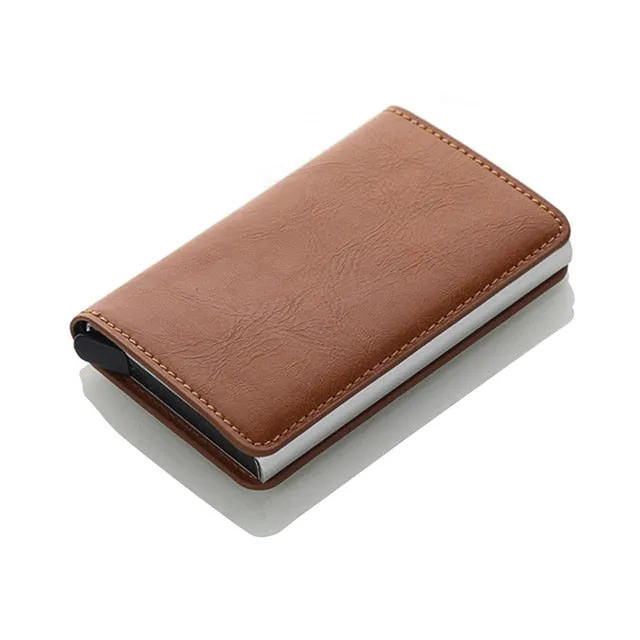 Realaiot Antitheft Rfid Blocking Wallet Metal Credit Card Holder Automatic Elastic Vintage Aluminum Wallet PU Leather rfidwallet Gifts for Men