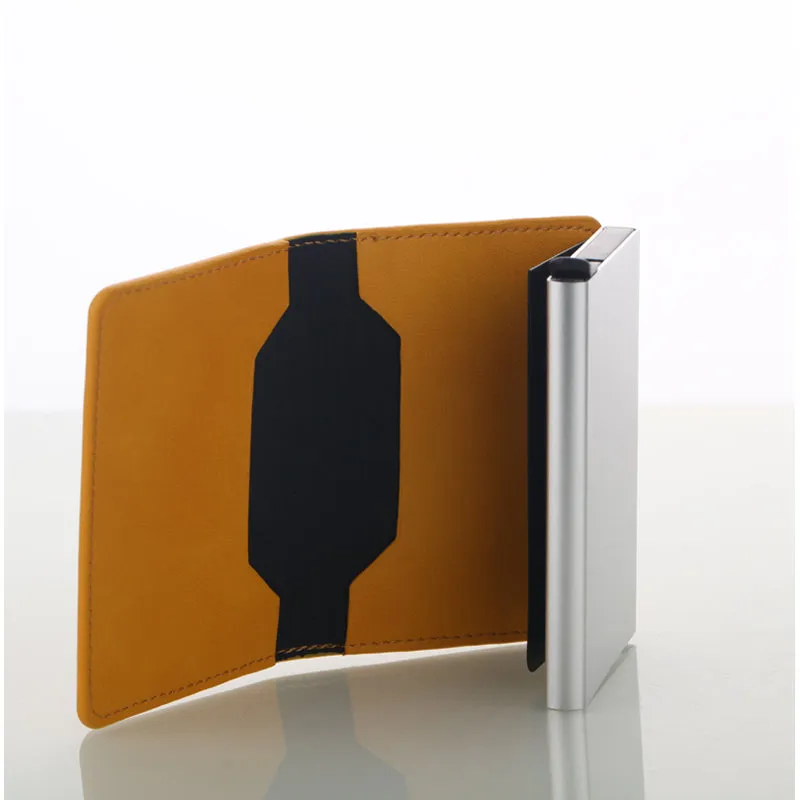 Realaiot Antitheft Rfid Blocking Wallet Metal Credit Card Holder Automatic Elastic Vintage Aluminum Wallet PU Leather rfidwallet Gifts for Men