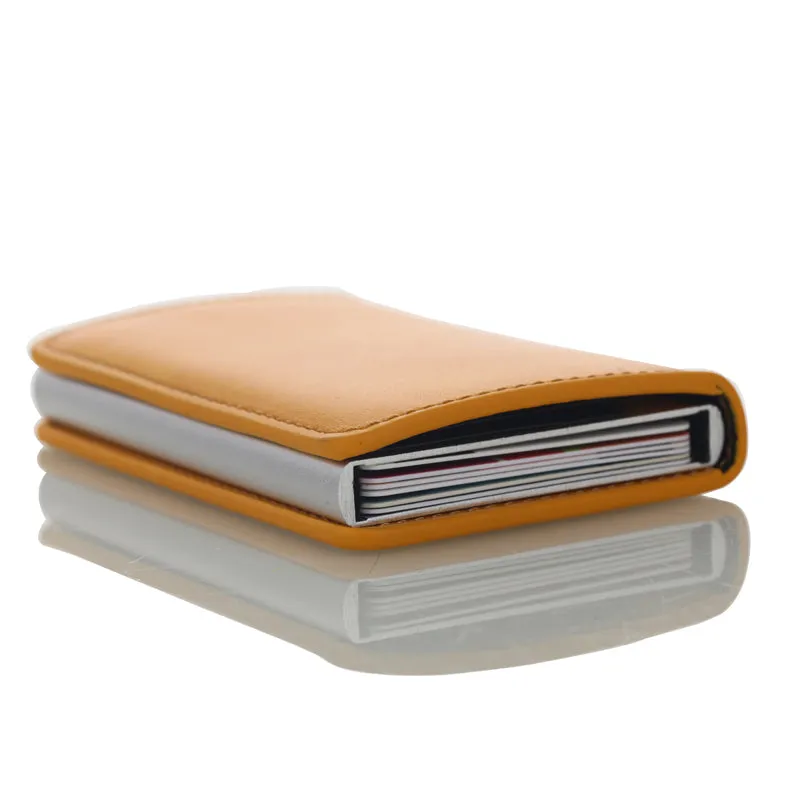 Realaiot Antitheft Rfid Blocking Wallet Metal Credit Card Holder Automatic Elastic Vintage Aluminum Wallet PU Leather rfidwallet Gifts for Men