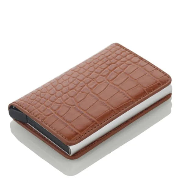 Realaiot Antitheft Rfid Blocking Wallet Metal Credit Card Holder Automatic Elastic Vintage Aluminum Wallet PU Leather rfidwallet Gifts for Men