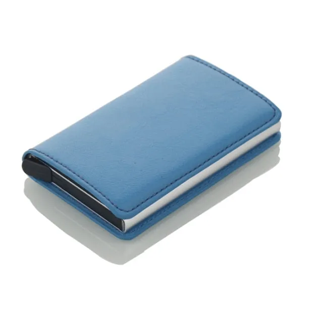 Realaiot Antitheft Rfid Blocking Wallet Metal Credit Card Holder Automatic Elastic Vintage Aluminum Wallet PU Leather rfidwallet Gifts for Men