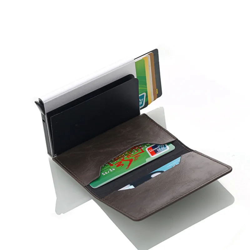 Realaiot Antitheft Rfid Blocking Wallet Metal Credit Card Holder Automatic Elastic Vintage Aluminum Wallet PU Leather rfidwallet Gifts for Men