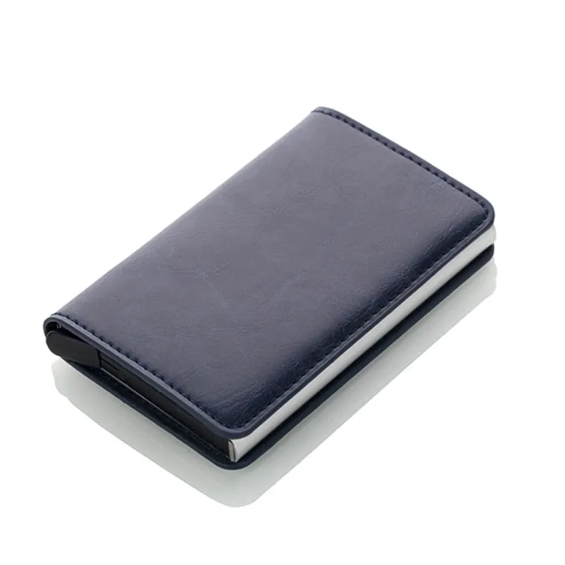 Realaiot Antitheft Rfid Blocking Wallet Metal Credit Card Holder Automatic Elastic Vintage Aluminum Wallet PU Leather rfidwallet Gifts for Men