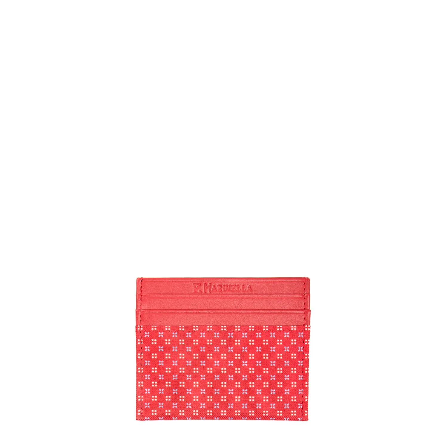 RED LEATHER AND SILK CREDIT CARD HOLDER