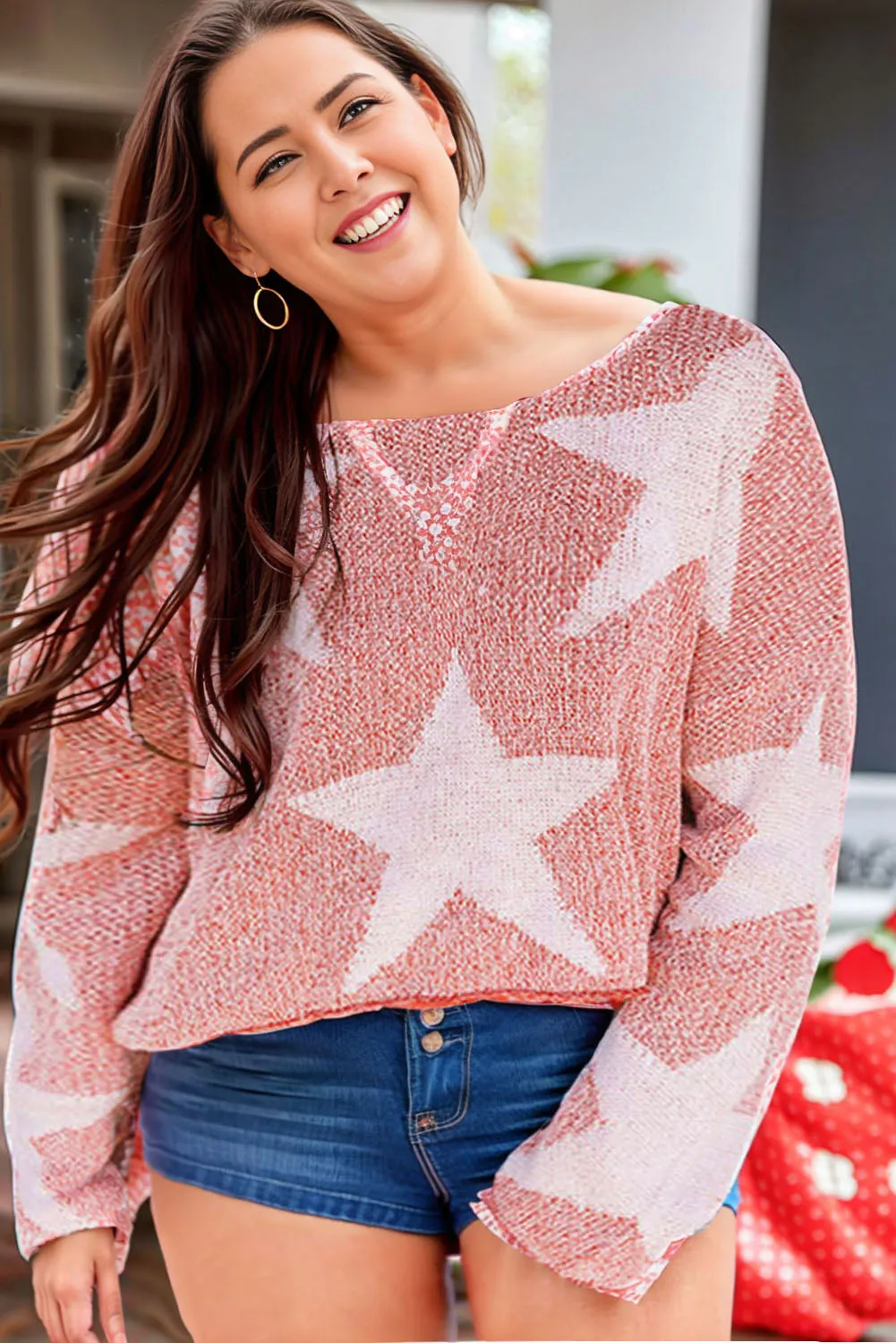 Red Star Lightweight Knit Plus Size Sweater