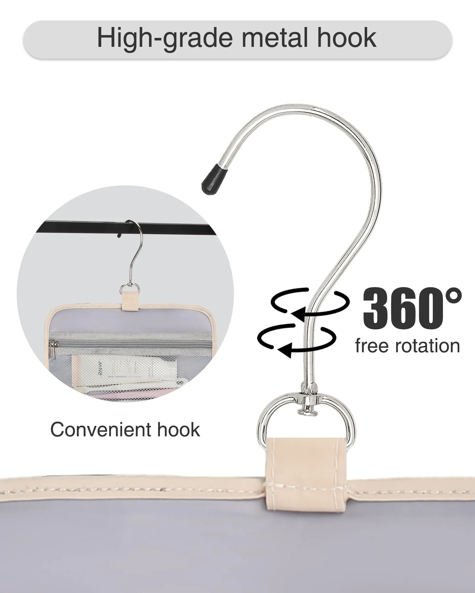 Relavel Travel Hanging Toiletry Bag, Waterproof Hanging Toiletry Bag Set for Men and Women, Compact Cosmetic Bag Organizer with Hanging Hook, Makeup Organizer for Bathroom Shower (Off-White)