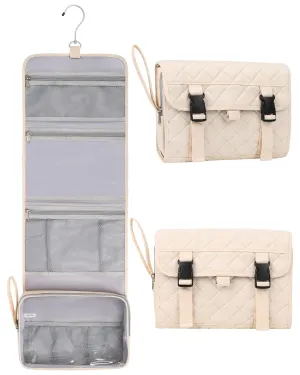 Relavel Travel Hanging Toiletry Bag, Waterproof Hanging Toiletry Bag Set for Men and Women, Compact Cosmetic Bag Organizer with Hanging Hook, Makeup Organizer for Bathroom Shower (Off-White)