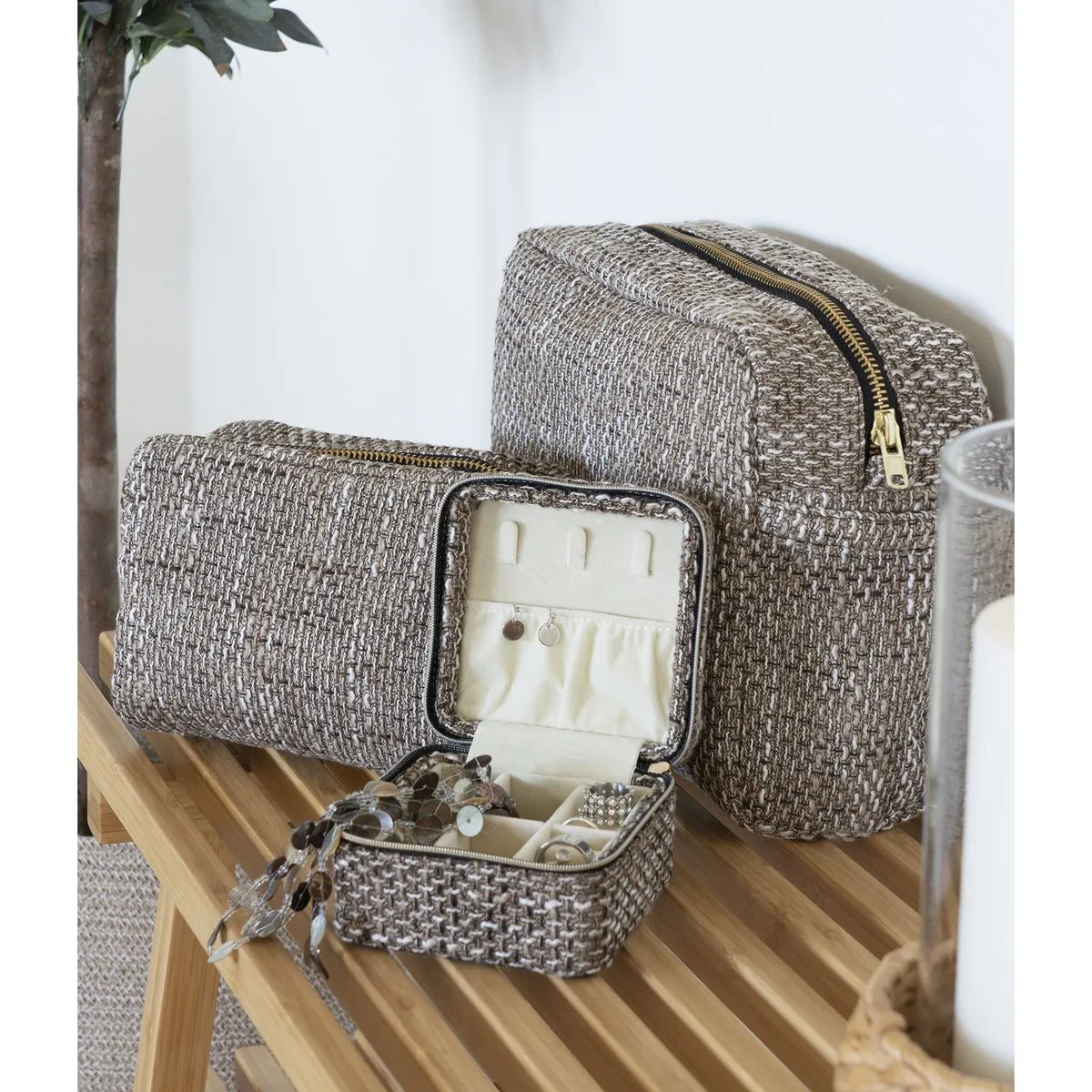 Rootz Brown Mix Set of 2 Toilet Bag - Travel Organizer - Cosmetic Pouch - Lightweight Design - 2030cm x 1422cm x 911cm
