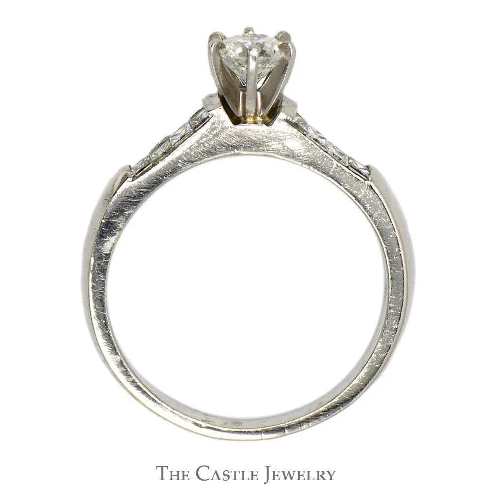 Round Diamond Solitaire Engagement Ring with Princess Cut Accents in Platinum