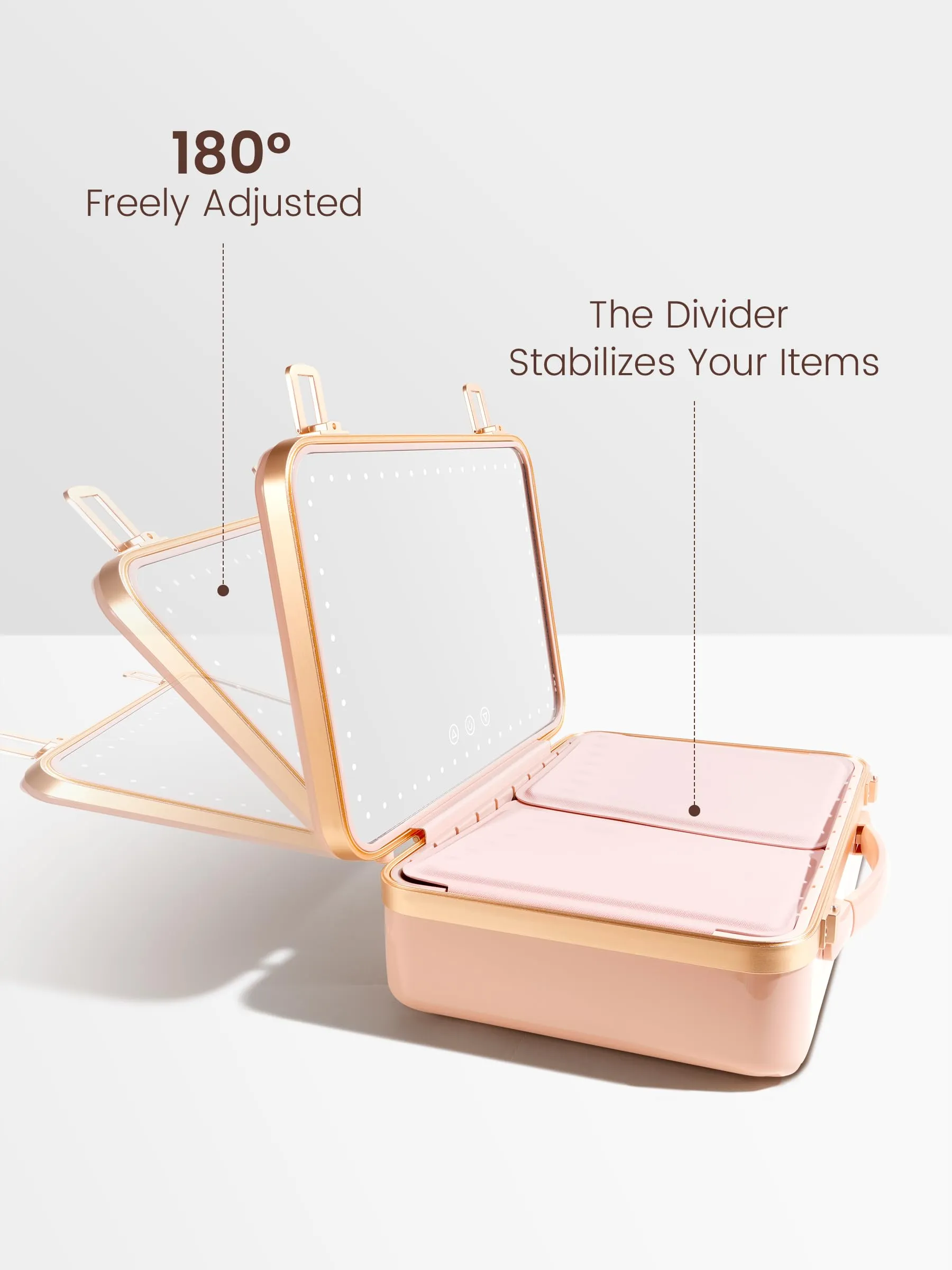 ROWNYEON Travel Makeup Case With Light Up Mirror Removable divider Portable Train Case Organizer Makeup Box for Girls Makeup Artist, Makeup Tools, Hairstylist Travel Makeup Case with 10x Mirror (Pink)