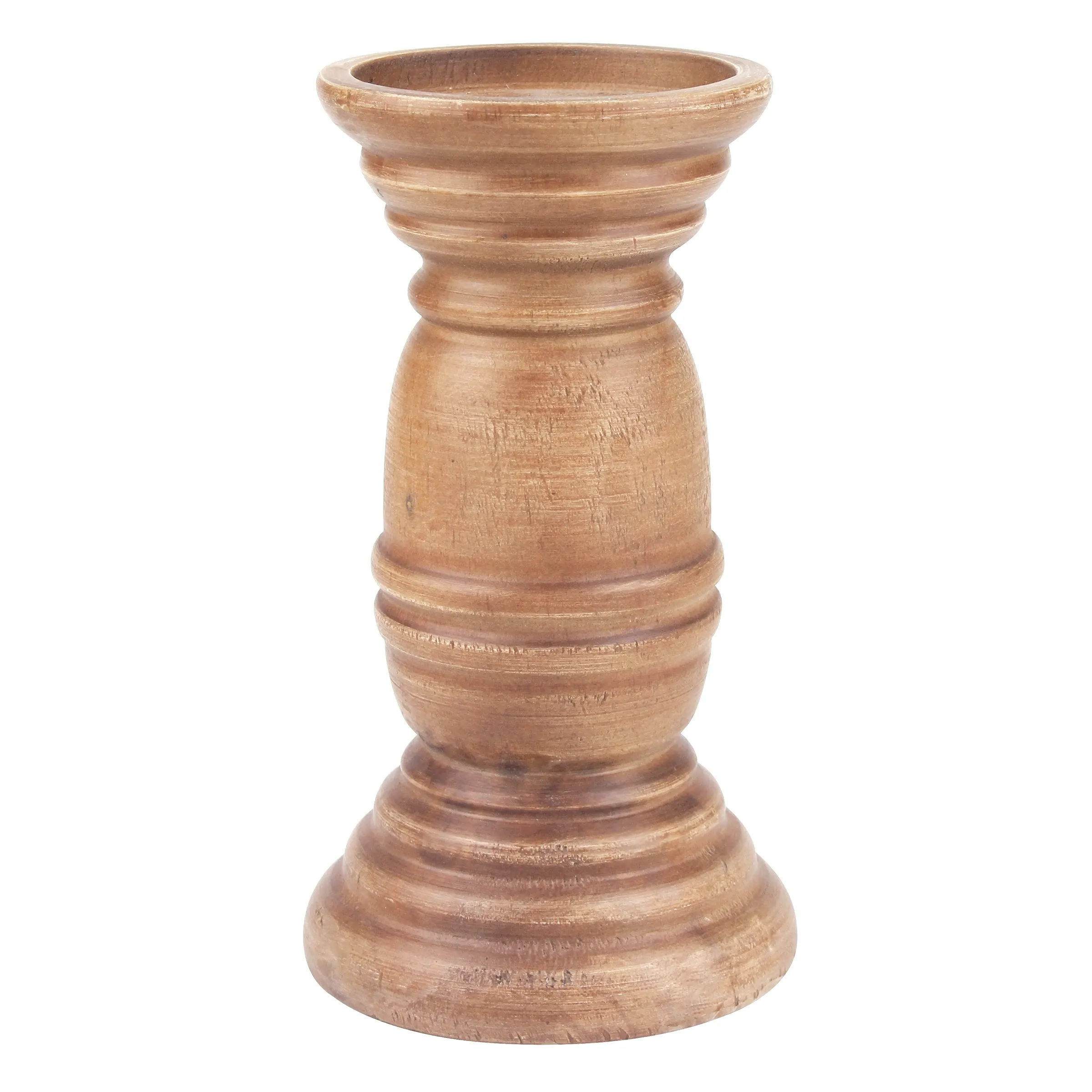 Rustic brown wooden pillar candle holder