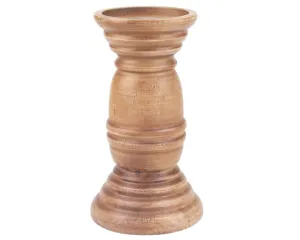 Rustic brown wooden pillar candle holder