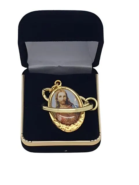Sacred Heart and Immaculate Heart Key Chain with Velvet Box