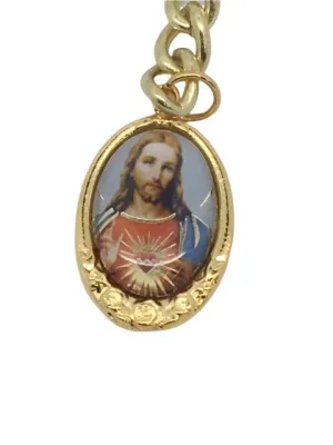 Sacred Heart and Immaculate Heart Key Chain with Velvet Box