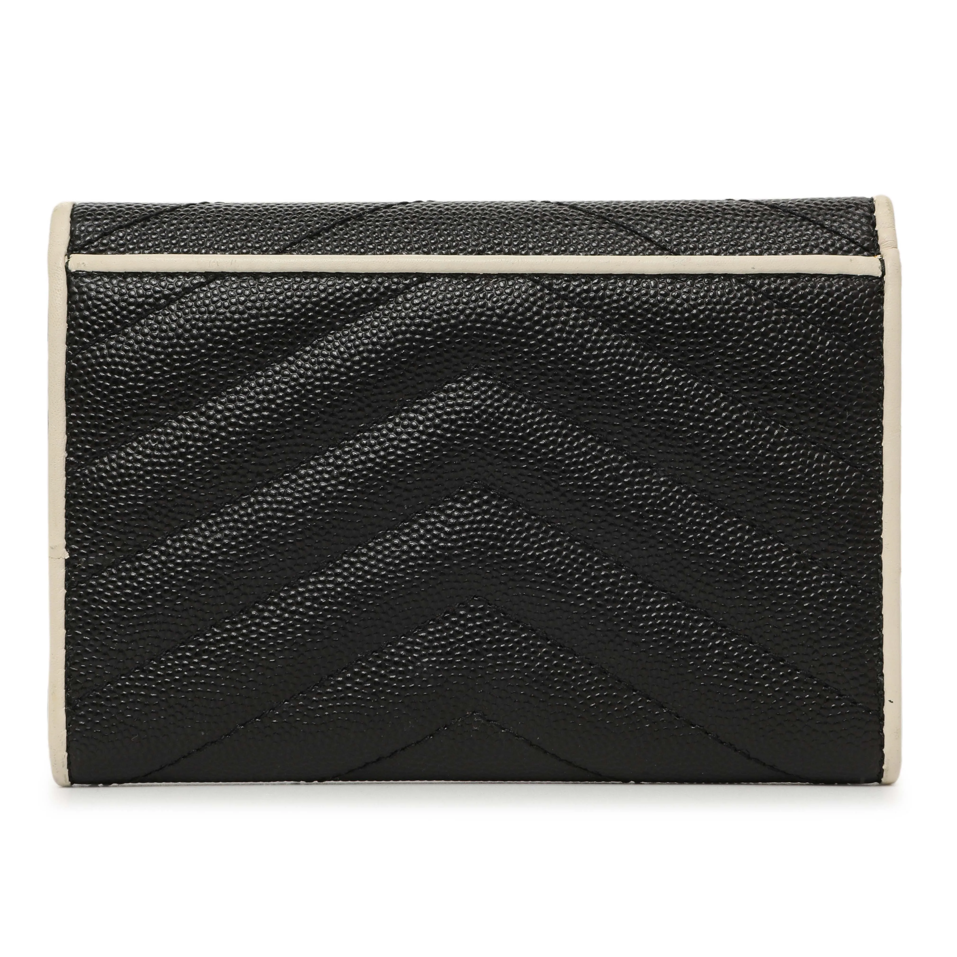 Saint Laurent Black Grain De Poudre Matelasse Chevron Monogram Envelope Wallet