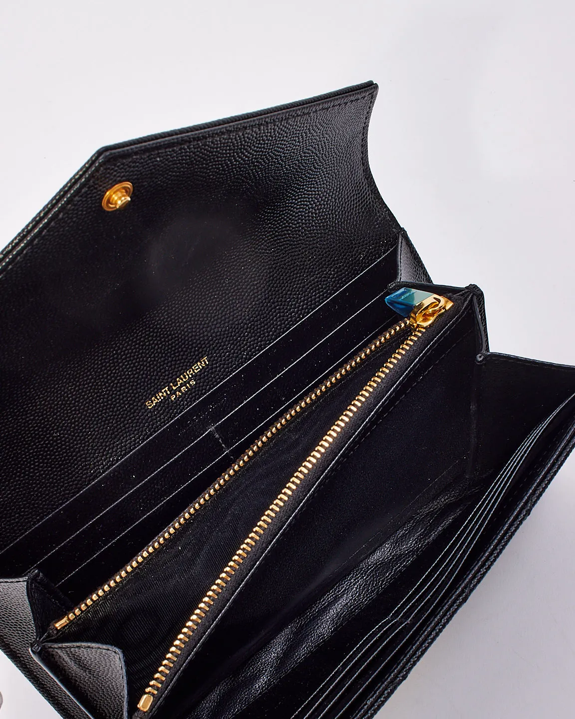 Saint Laurent Black Grained Leather Cassandra Large Flap Wallet