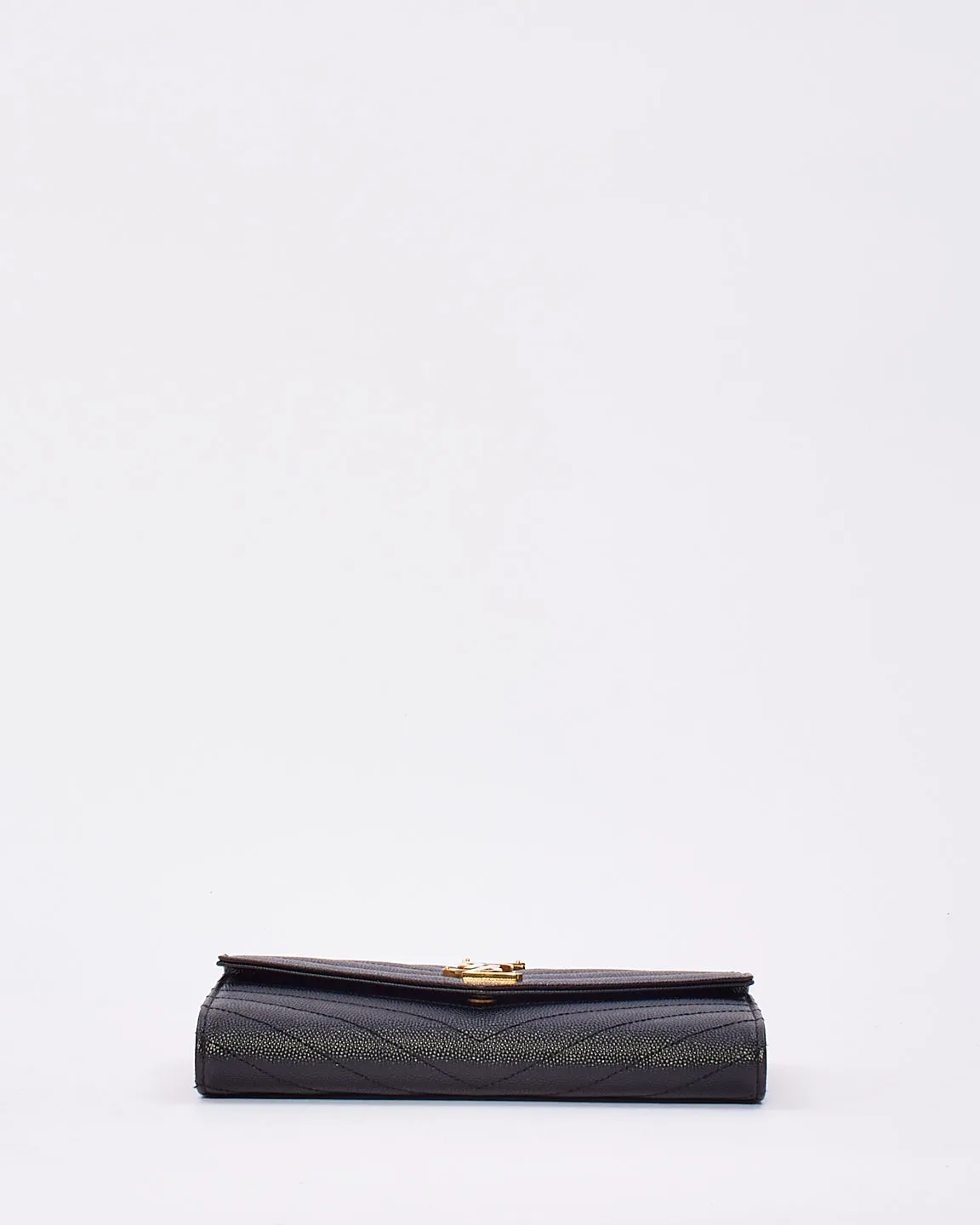 Saint Laurent Black Grained Leather Cassandra Large Flap Wallet