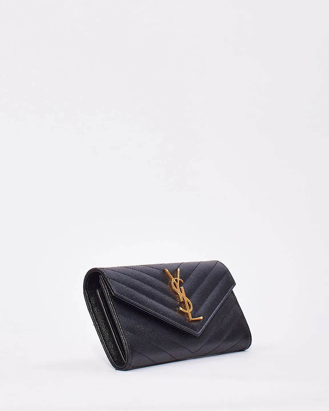 Saint Laurent Black Grained Leather Cassandra Large Flap Wallet