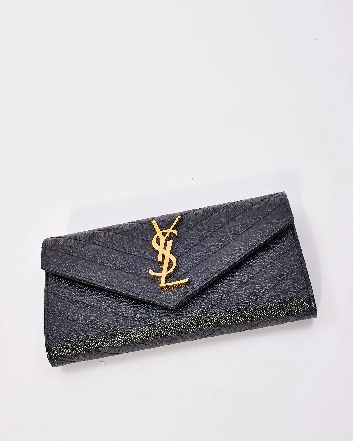Saint Laurent Black Grained Leather Cassandra Large Flap Wallet