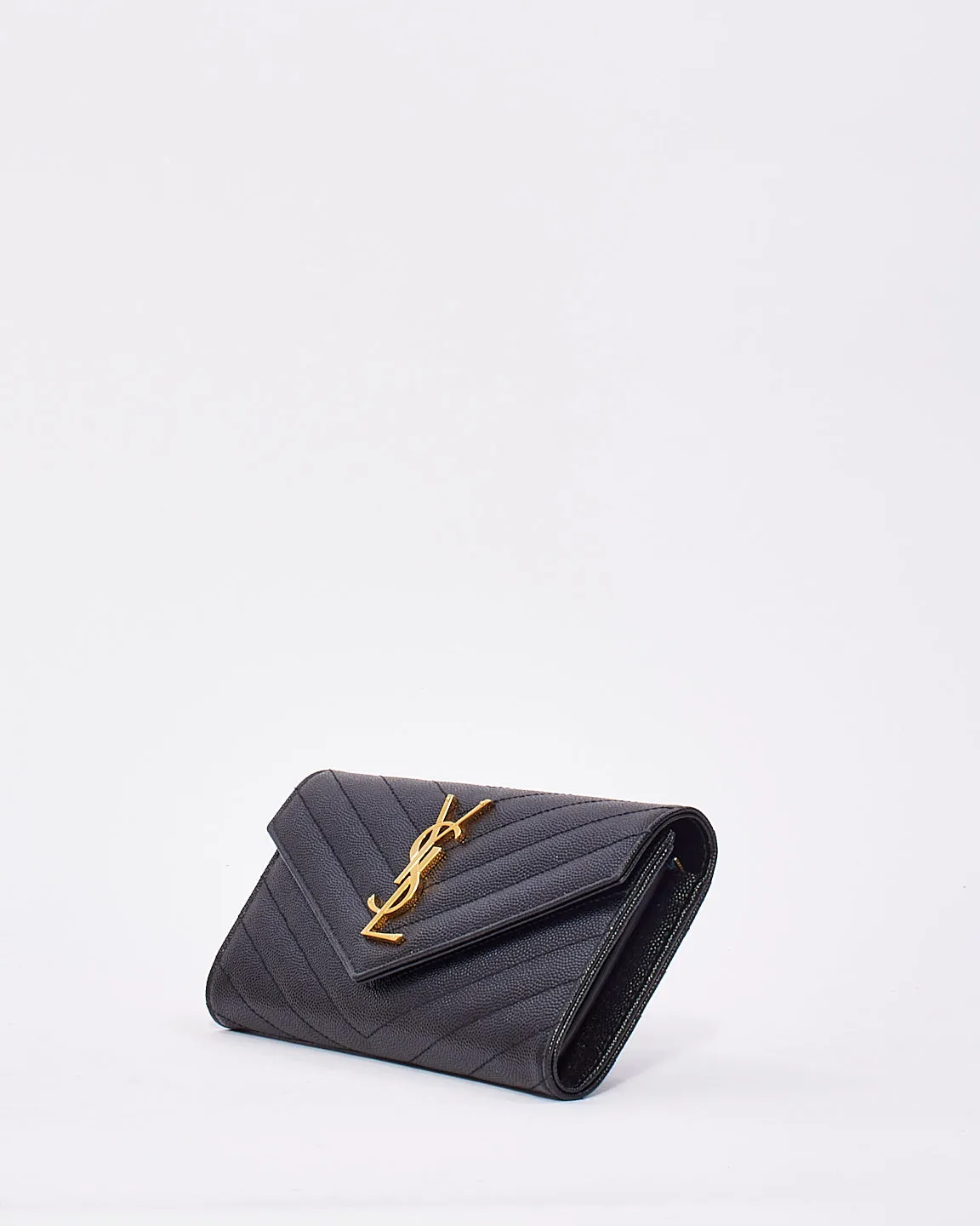 Saint Laurent Black Grained Leather Cassandra Large Flap Wallet