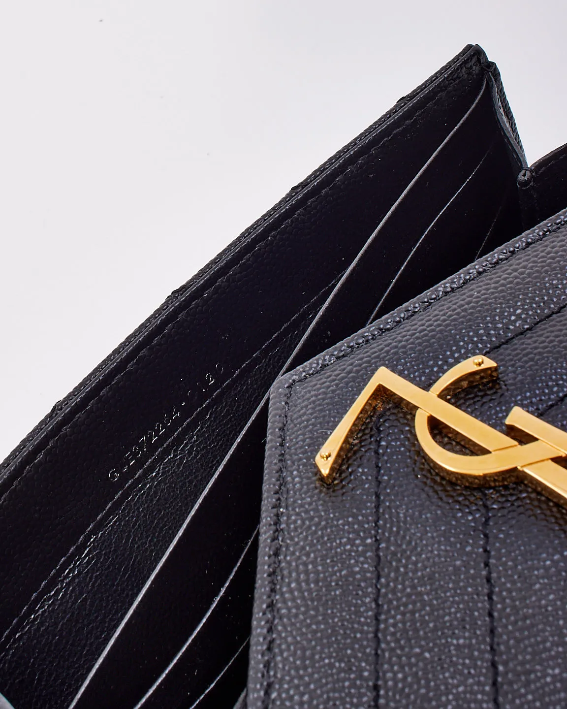 Saint Laurent Black Grained Leather Cassandra Large Flap Wallet