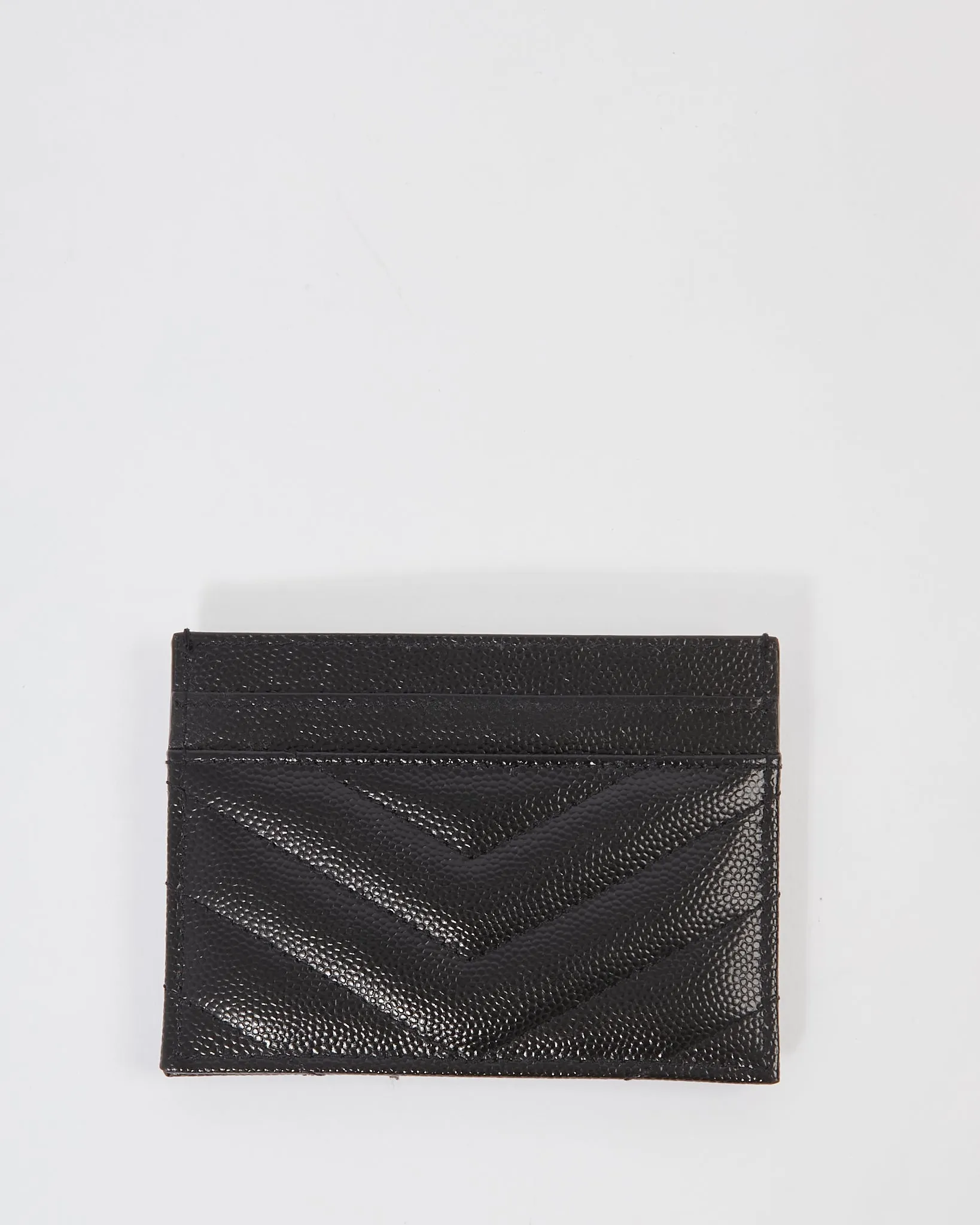 Saint Laurent Black Matelassé Grained Leather Cassandre Embossed Card Holder
