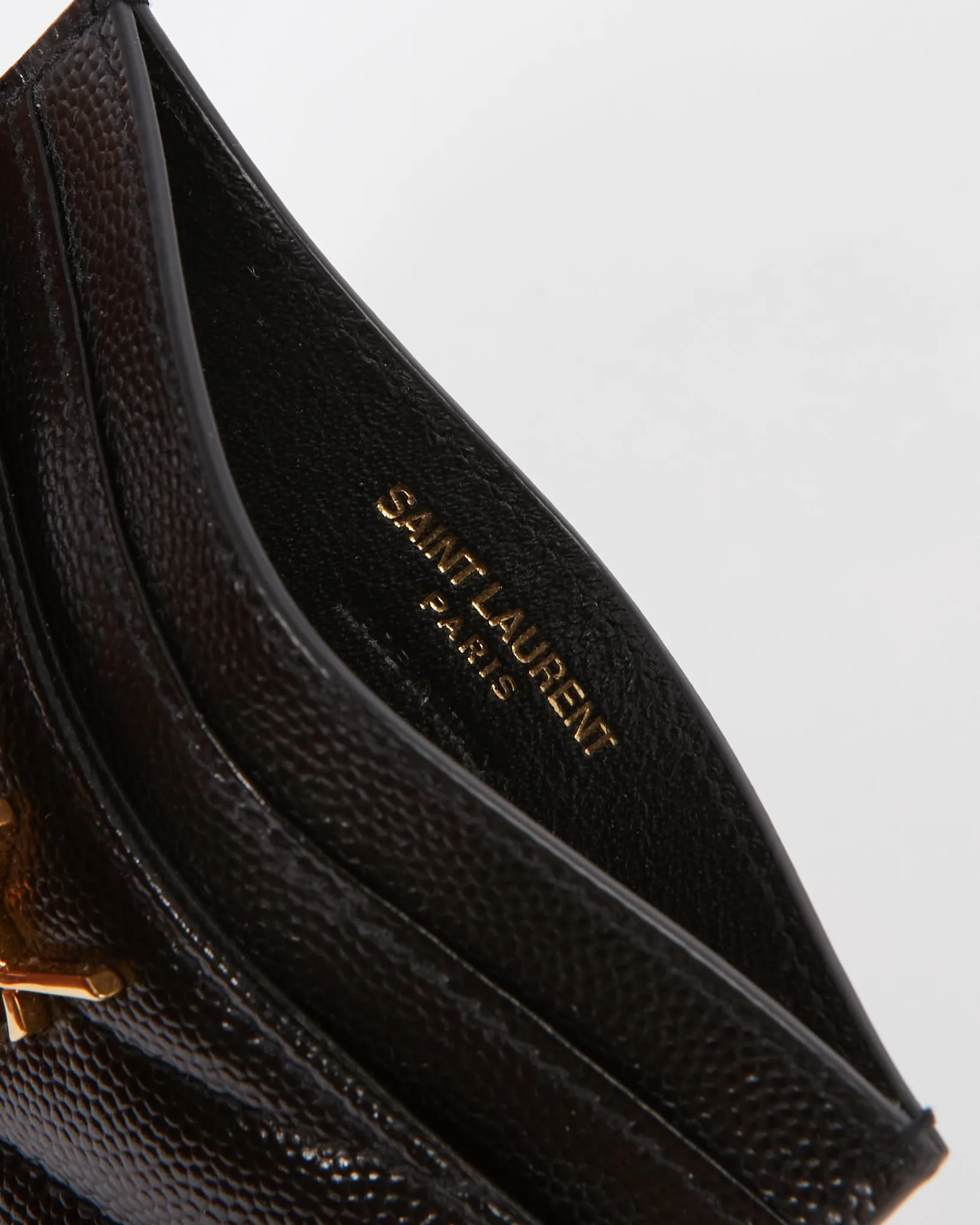 Saint Laurent Black Matelassé Grained Leather Cassandre Embossed Card Holder