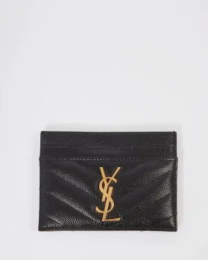 Saint Laurent Black Matelassé Grained Leather Cassandre Embossed Card Holder