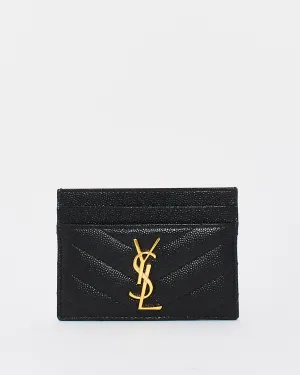 Saint Laurent Black Matlasse Graind de Poudre Leather Cassandre Card Holder