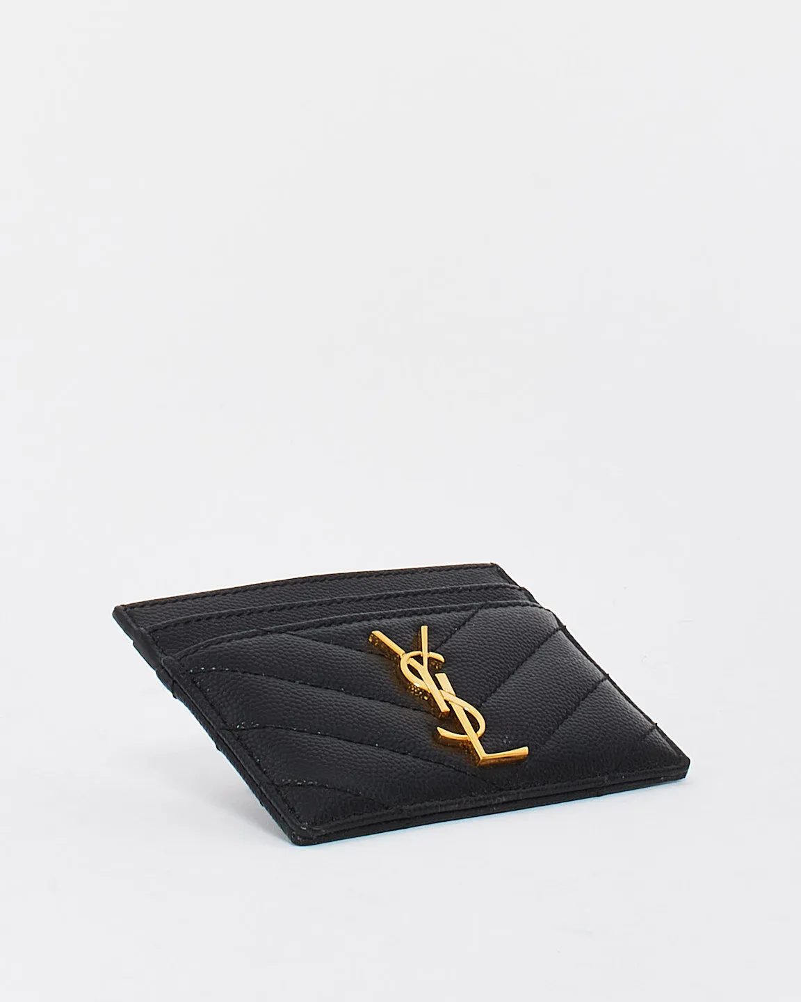 Saint Laurent Black Matlasse Graind de Poudre Leather Cassandre Card Holder