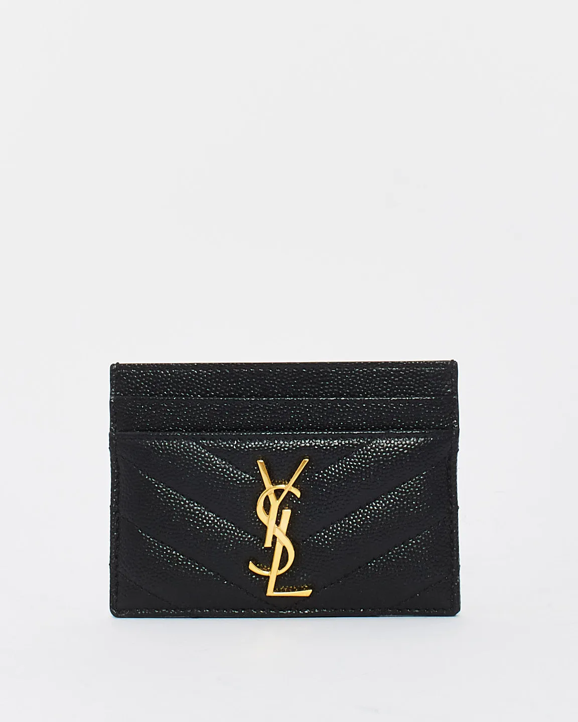 Saint Laurent Black Matlasse Graind de Poudre Leather Cassandre Card Holder