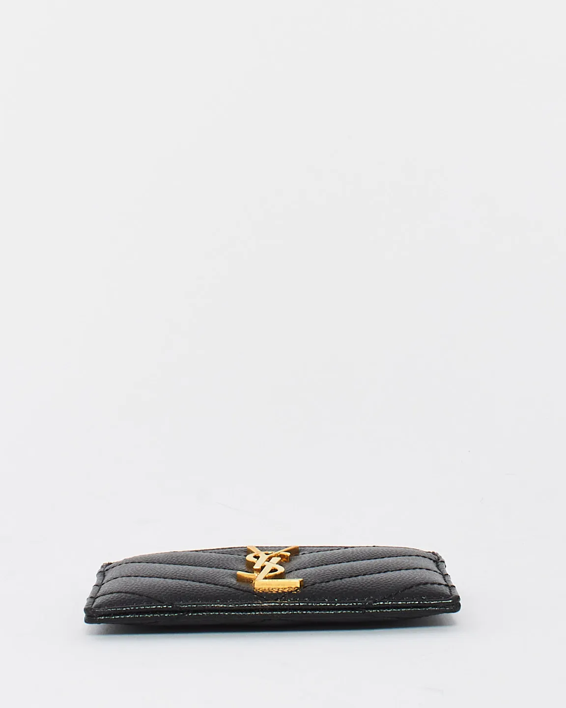 Saint Laurent Black Matlasse Graind de Poudre Leather Cassandre Card Holder