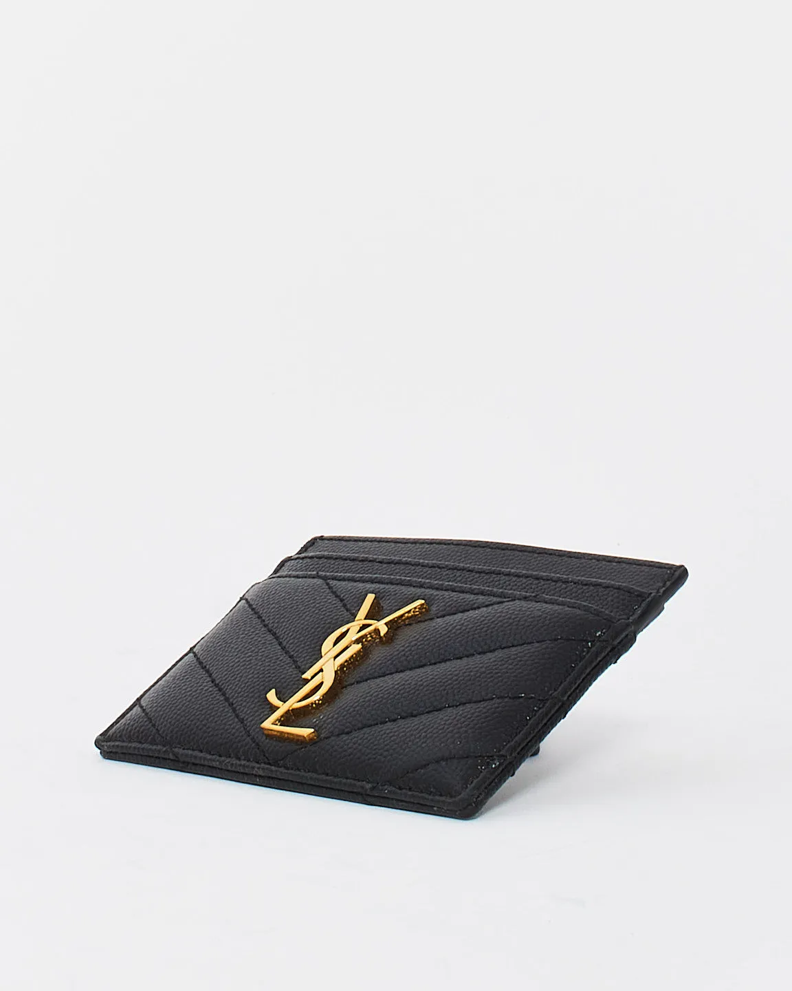 Saint Laurent Black Matlasse Graind de Poudre Leather Cassandre Card Holder