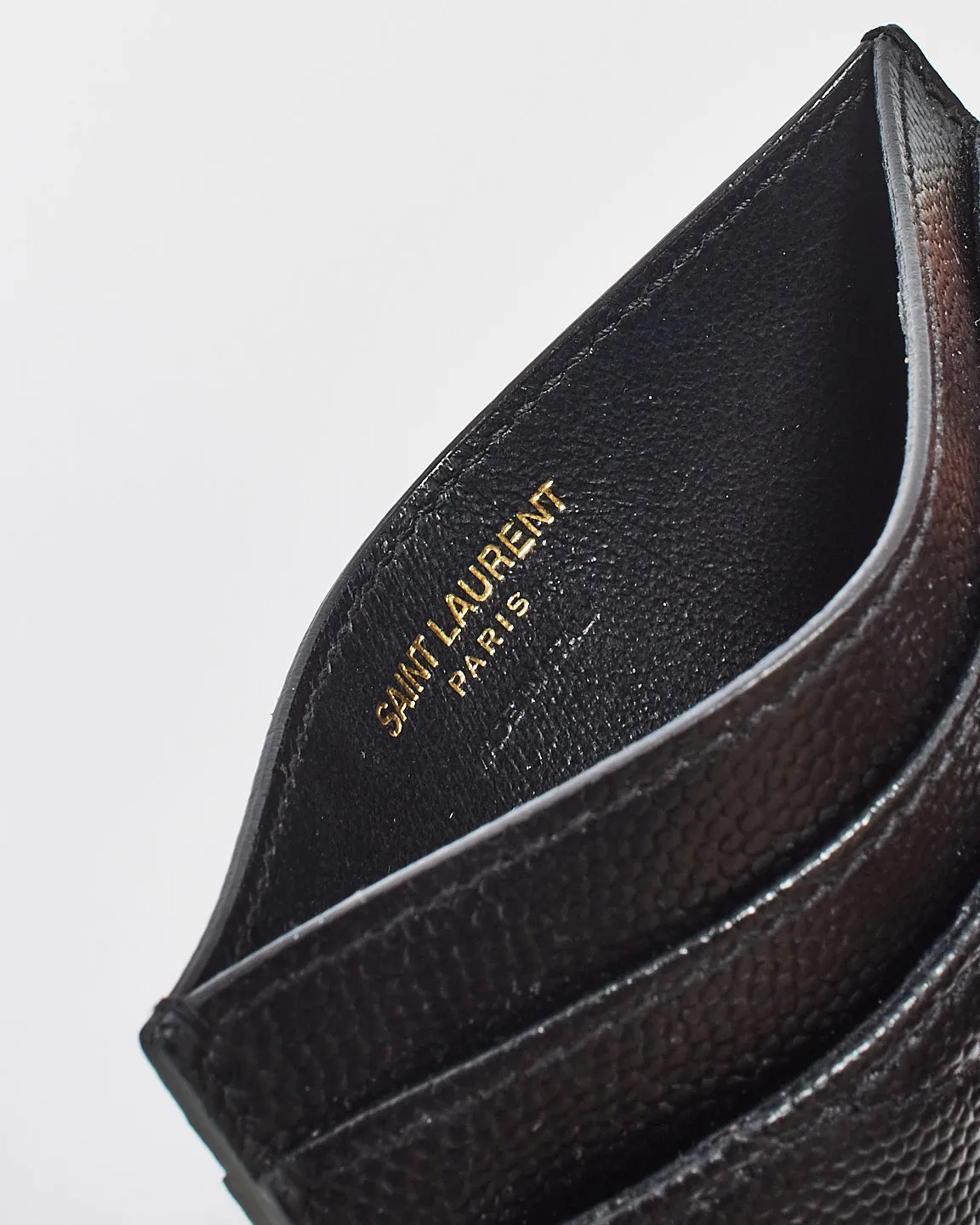 Saint Laurent Black Matlasse Graind de Poudre Leather Cassandre Card Holder