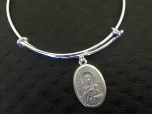 Saint Philomela Charm on a Silver Expandable Adjustable Bangle Bracelet Patron saint of children, youth, babies, infants, lost causes, sterility, and virgins.