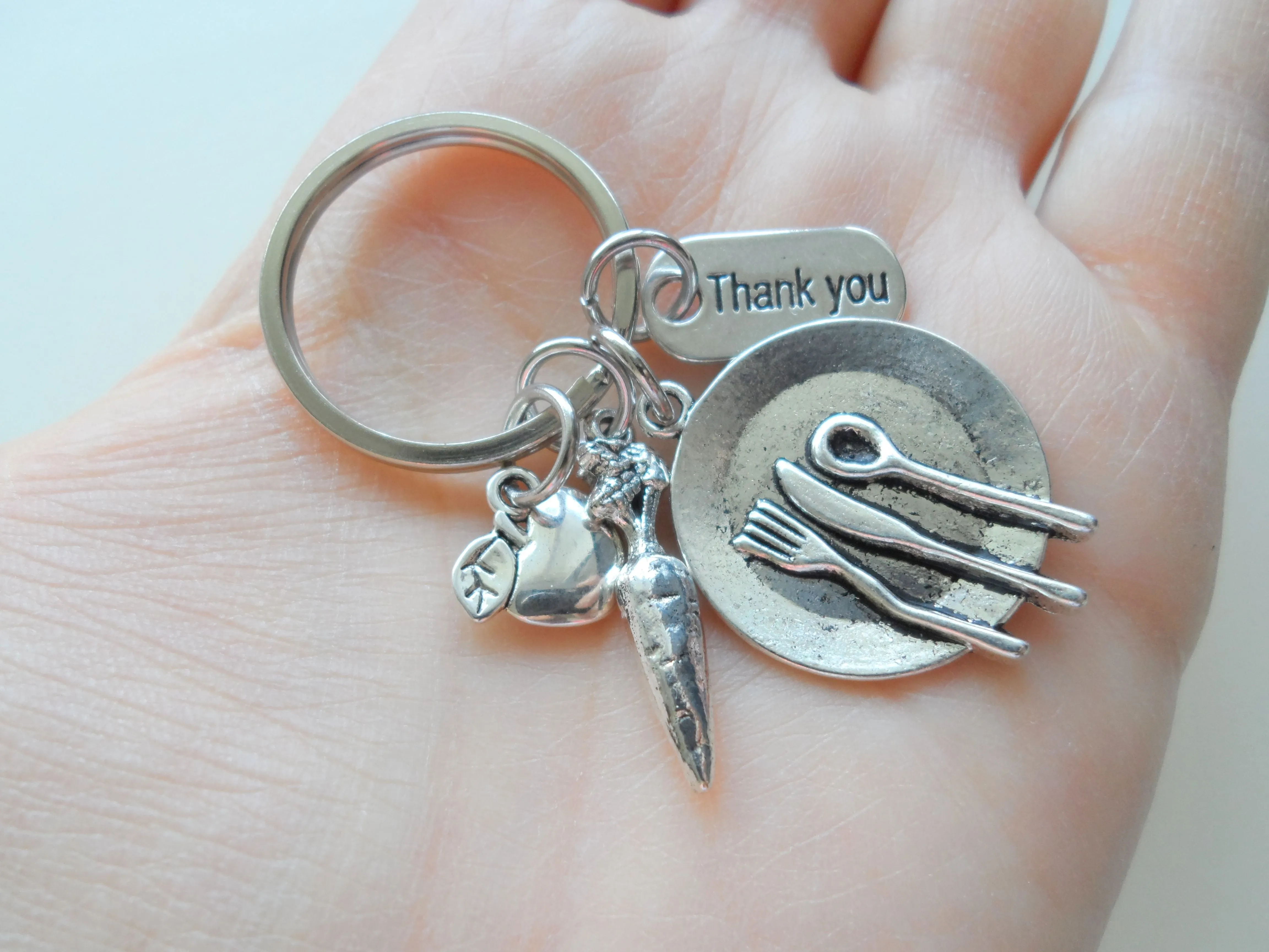 School Lunch Server Keychain, Plate, Carrot, Apple Charm Keychain, Thank You Appreciation Gift