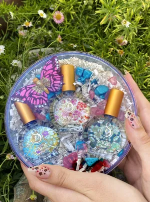 Secret Garden FLORAL Gift Set ~ Rose Quartz, Turquoise, and Sage 1/2 oz Organic Eau de Toilette Mini Set by Sage