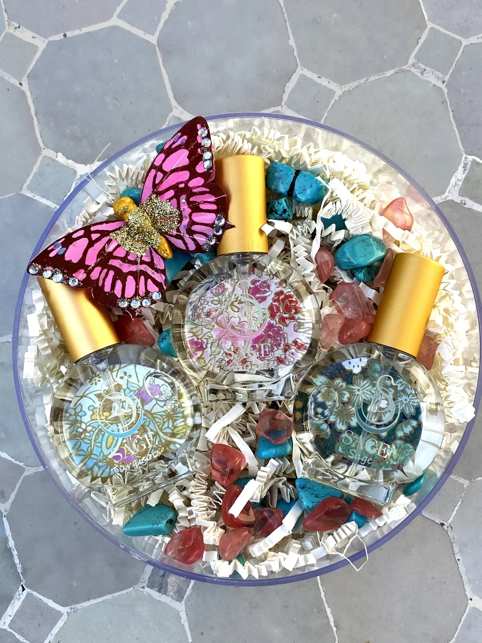 Secret Garden FLORAL Gift Set ~ Rose Quartz, Turquoise, and Sage 1/2 oz Organic Eau de Toilette Mini Set by Sage