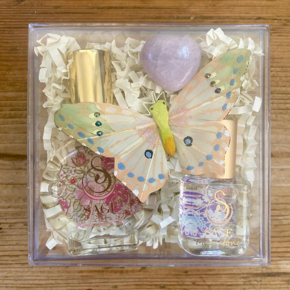 Secret Garden PETITE DUO Gift Set ~ 1/2 oz Rose Quartz Organic Eau de Toilette Mini & 1/4 oz Moonstone Organic Perfume Oil Extract Roll-On with Gemstone Heart