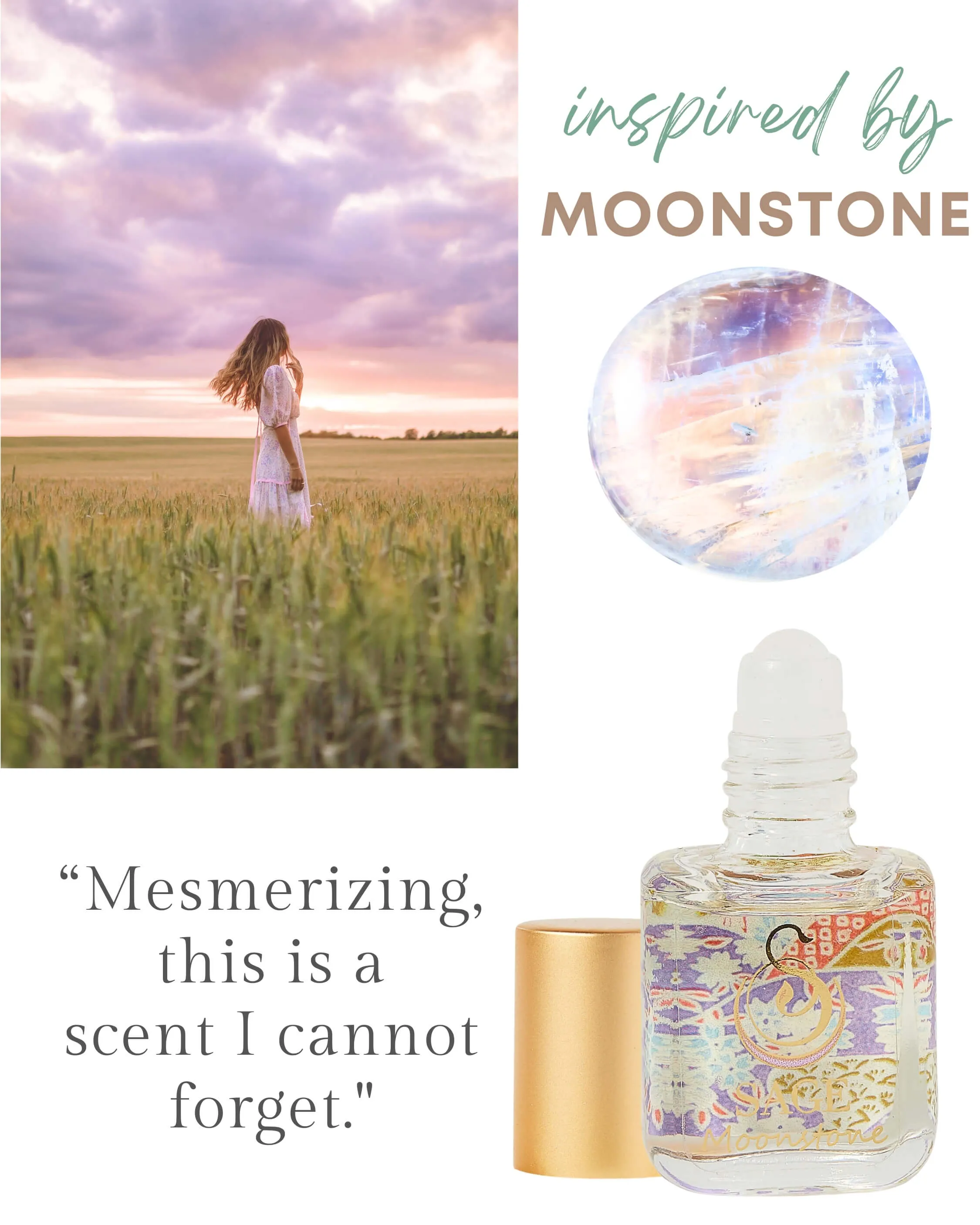 Secret Garden PETITE DUO Gift Set ~ 1/2 oz Rose Quartz Organic Eau de Toilette Mini & 1/4 oz Moonstone Organic Perfume Oil Extract Roll-On with Gemstone Heart
